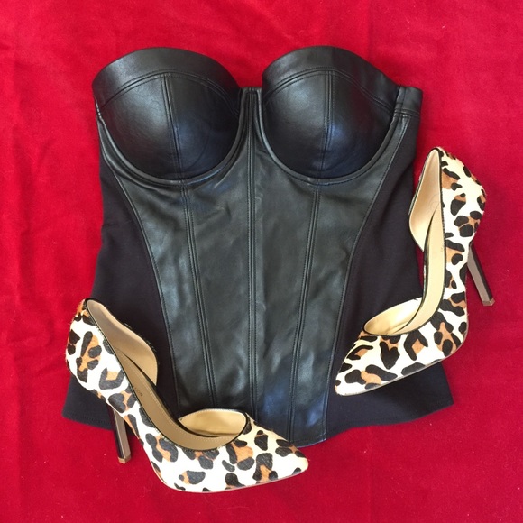 black faux leather bustier top